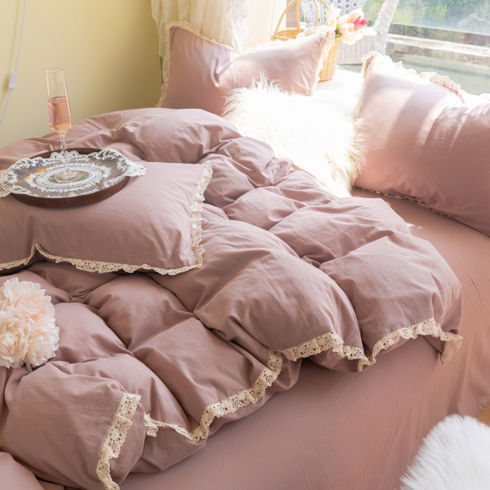 91家纺网 家纺一手货源 找家纺 千朵 2021年新款直播爆款全棉水洗棉四件套 水洗棉豆沙