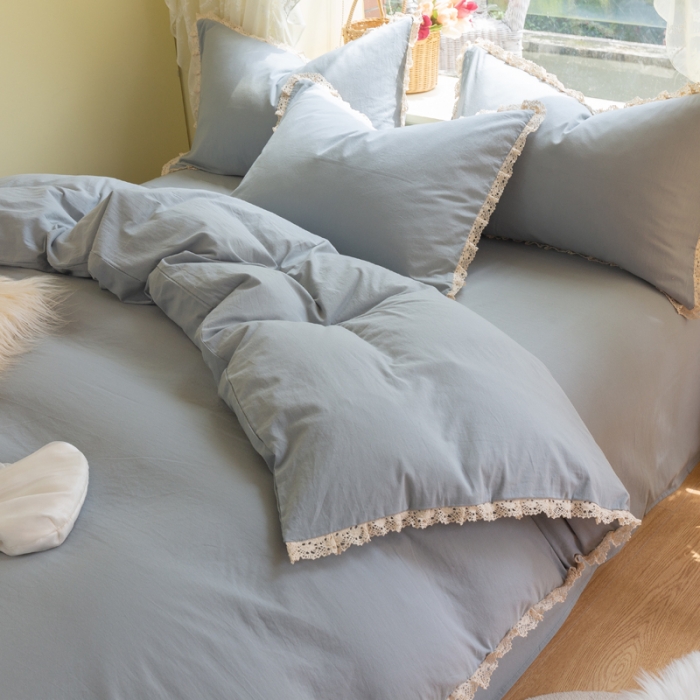 91家纺网 家纺一手货源 找家纺 千朵 2021年新款直播爆款全棉水洗棉四件套 水洗棉兰灰