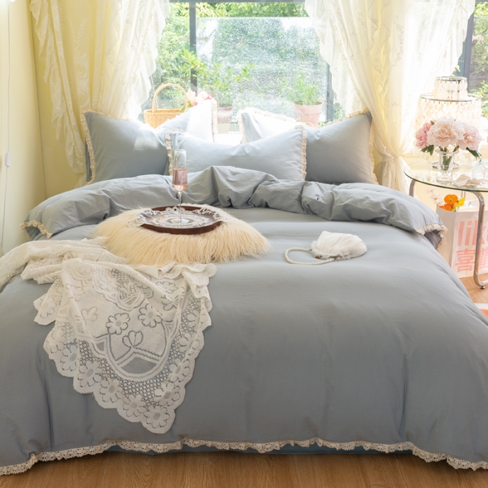 91家纺网 家纺一手货源 找家纺 千朵 2021年新款直播爆款全棉水洗棉四件套 水洗棉兰灰