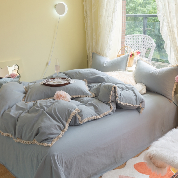 91家纺网 家纺一手货源 找家纺 千朵 2021年新款直播爆款全棉水洗棉四件套 水洗棉兰灰