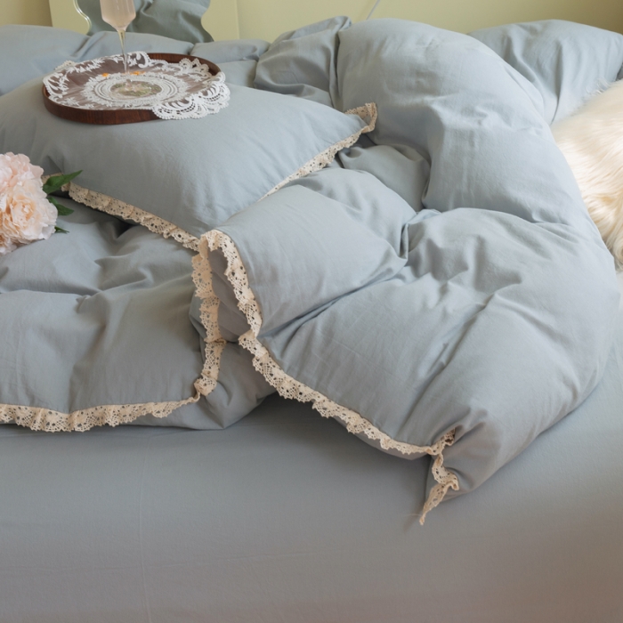 91家纺网 家纺一手货源 找家纺 千朵 2021年新款直播爆款全棉水洗棉四件套 水洗棉兰灰