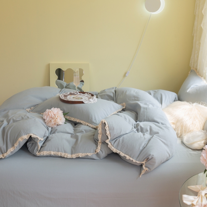 91家纺网 家纺一手货源 找家纺 千朵 2021年新款直播爆款全棉水洗棉四件套 水洗棉兰灰