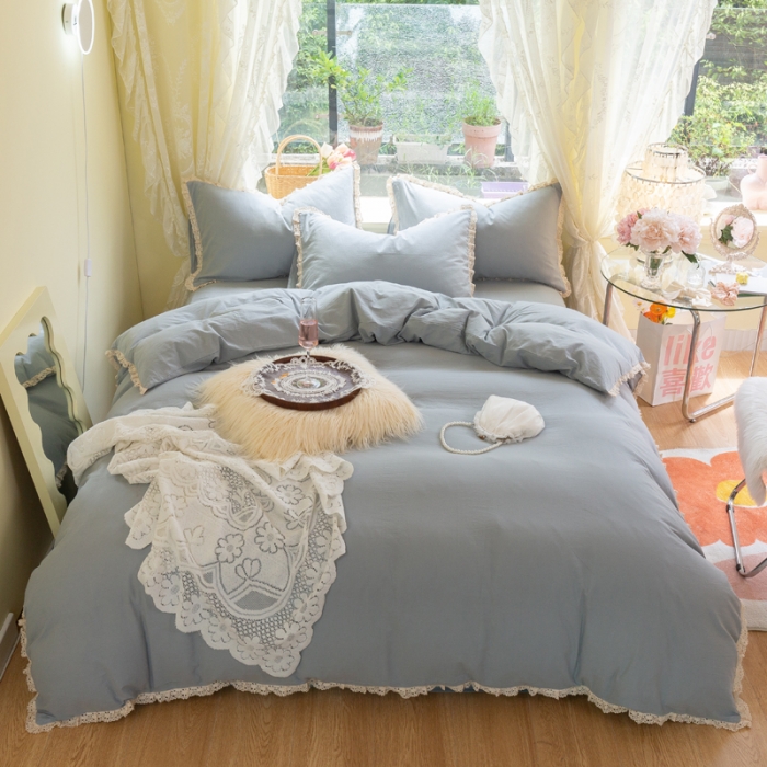 91家纺网 家纺一手货源 找家纺 千朵 2021年新款直播爆款全棉水洗棉四件套 水洗棉兰灰