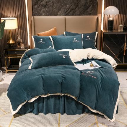 91家纺网 家纺一手货源 找家纺 （总）爱妮玖玖家纺 2021新款素拼款牛奶绒单层床裙四件套