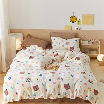 91家纺网 家纺一手货源 找家纺 （总）时光里 2021新款230克牛奶绒印花四件套