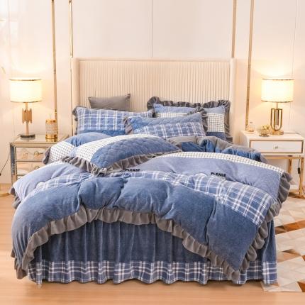 91家纺网 家纺一手货源 找家纺 （总）爱妮玖玖家纺 2021新款素印款牛奶绒夹棉床裙四件套