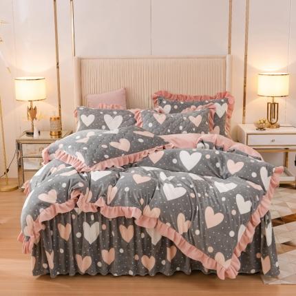 91家纺网 家纺一手货源 找家纺 （总）爱妮玖玖家纺 2021新款素印款牛奶绒夹棉床裙四件套