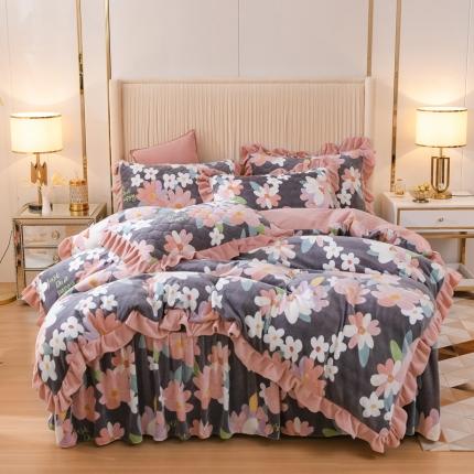 91家纺网 家纺一手货源 找家纺 （总）爱妮玖玖家纺 2021新款素印款牛奶绒夹棉床裙四件套