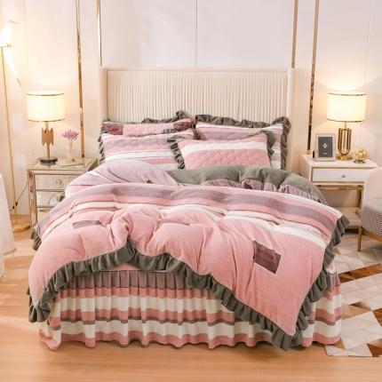 91家纺网 家纺一手货源 找家纺 （总）爱妮玖玖家纺 2021新款素印款牛奶绒夹棉床裙四件套