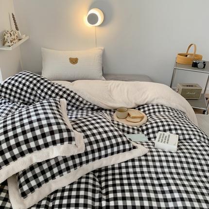 91家纺网 家纺一手货源 找家纺 顾里 2021新款ins奶油发热牛奶绒羊羔四件套 黑格