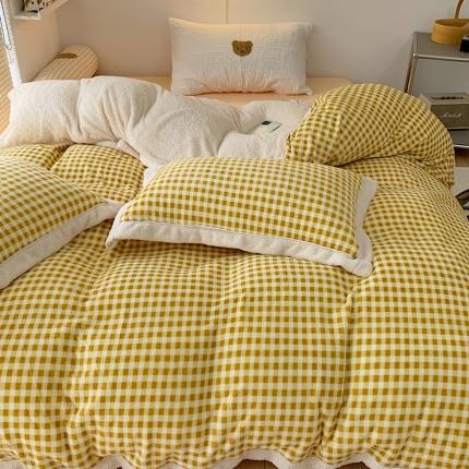 91家纺网 家纺一手货源 找家纺 顾里 2021新款ins奶油发热牛奶绒羊羔四件套 黄格