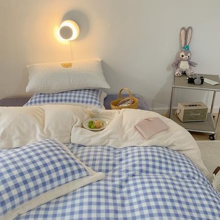 91家纺网 家纺一手货源 找家纺 顾里 2021新款ins奶油发热牛奶绒羊羔四件套 蓝格