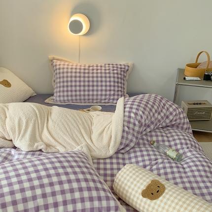 91家纺网 家纺一手货源 找家纺 顾里 2021新款ins奶油发热牛奶绒羊羔四件套 紫格