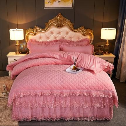 91家纺网 家纺一手货源 找家纺 恒爱2021新款水晶绒夹棉床裙款翩翩花舞系列四件套 美人玉