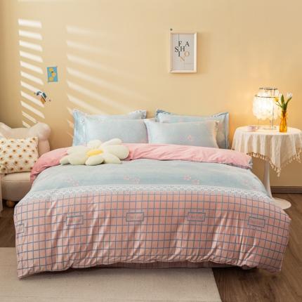 91家纺网 家纺一手货源 找家纺 雕花绒四件套宝宝婴儿法莱珊瑚水晶雪花魔法金貂牛奶绒 清新粉绿