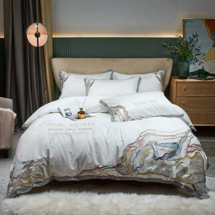 星尚 2021新款秋冬100支长绒棉四件套-大理石纹 纯白