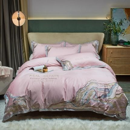星尚 2021新款秋冬100支长绒棉四件套-大理石纹 粉色