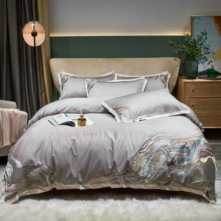 星尚 2021新款秋冬100支长绒棉四件套-大理石纹 浅灰