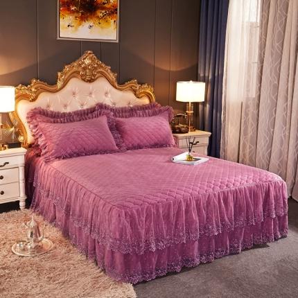 91家纺网 家纺一手货源 找家纺 恒爱 2021新款水晶绒夹棉刺绣单床裙 翩翩花舞-豆沙红