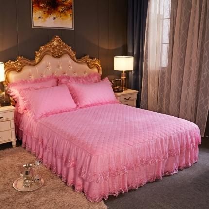 91家纺网 家纺一手货源 找家纺 恒爱 2021新款水晶绒夹棉刺绣单床裙 翩翩花舞-公主粉