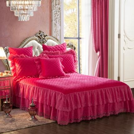 91家纺网 家纺一手货源 找家纺 恒爱 2021新款水晶绒夹棉刺绣单床裙 翩翩花舞-枚红色