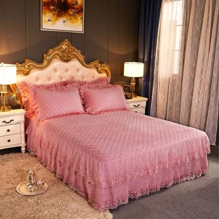 91家纺网 家纺一手货源 找家纺 恒爱 2021新款水晶绒夹棉刺绣单床裙 翩翩花舞-美人玉