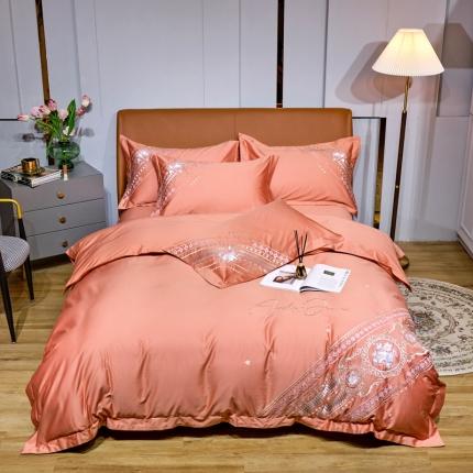 星尚 2021新款秋冬100支长绒棉四件套-楼兰花语 橘色