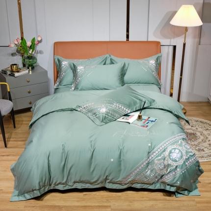 星尚 2021新款秋冬100支长绒棉四件套-楼兰花语 绿色