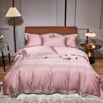 91家纺网 家纺一手货源 找家纺 星尚 2021新款秋冬100支长绒棉四件套-欧尔 粉色