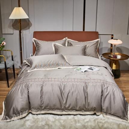 91家纺网 家纺一手货源 找家纺 星尚 2021新款秋冬100支长绒棉四件套-欧尔 灰色