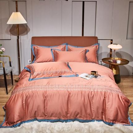 星尚 2021新款秋冬100支长绒棉四件套-欧尔 桔色