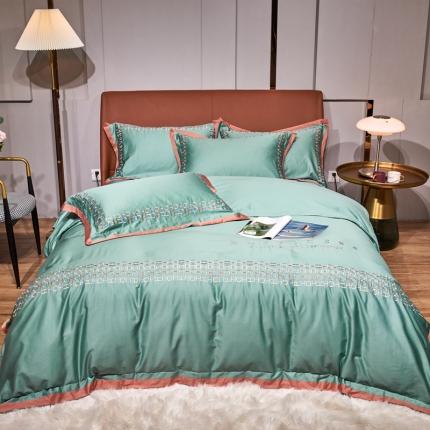 星尚 2021新款秋冬100支长绒棉四件套-欧尔 绿色