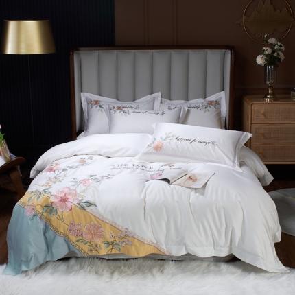 星尚 2021新款秋冬100支长绒棉四件套-知雨花田 白色