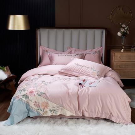 星尚 2021新款秋冬100支长绒棉四件套-知雨花田 粉色