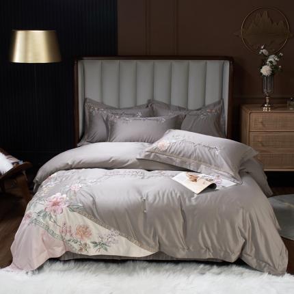 星尚 2021新款秋冬100支长绒棉四件套-知雨花田 灰色