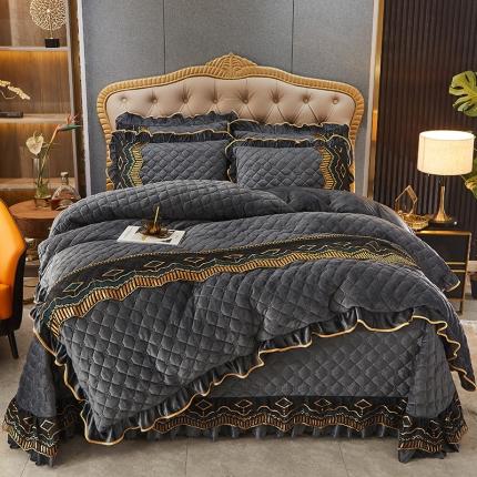 91家纺网 家纺一手货源 找家纺 情恒2025新款皇朝盛世系列全夹棉床盖款四件套 都市灰
