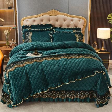 91家纺网 家纺一手货源 找家纺 情恒2025新款皇朝盛世系列全夹棉床盖款四件套 墨绿色