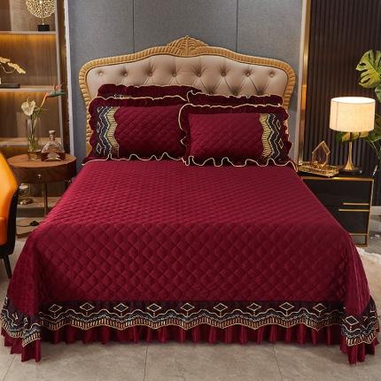 91家纺网 家纺一手货源 找家纺 情恒 2025新款皇朝盛世系列全夹棉单床盖 酒红色