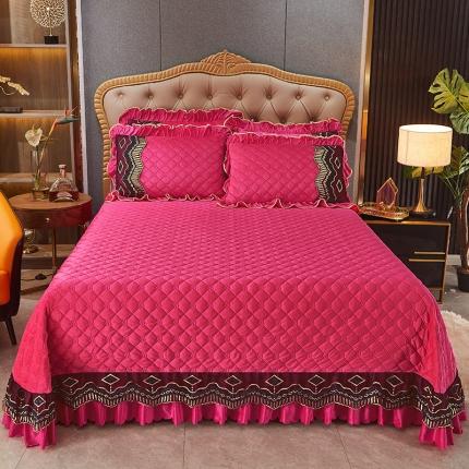 91家纺网 家纺一手货源 找家纺 情恒 2025新款皇朝盛世系列全夹棉单床盖 玫红色