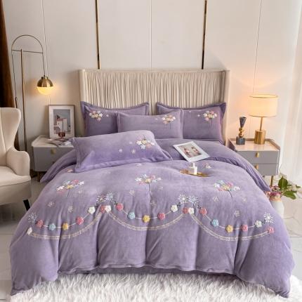 91家纺网 家纺一手货源 找家纺 （总）爱家 2023新款毛巾绣牛奶绒四件套