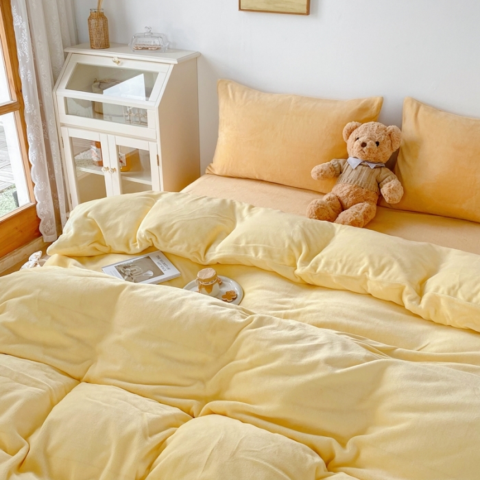91家纺网 家纺一手货源 找家纺 星期八 2021新款马卡龙牛奶绒四件套 黄-姜黄
