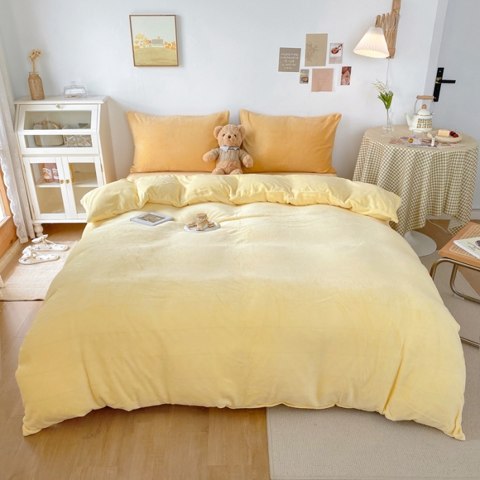 91家纺网 家纺一手货源 找家纺 星期八 2021新款马卡龙牛奶绒四件套 黄-姜黄