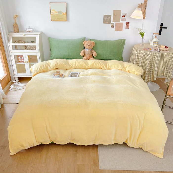 91家纺网 家纺一手货源 找家纺 星期八 2021新款马卡龙牛奶绒四件套 黄-绿