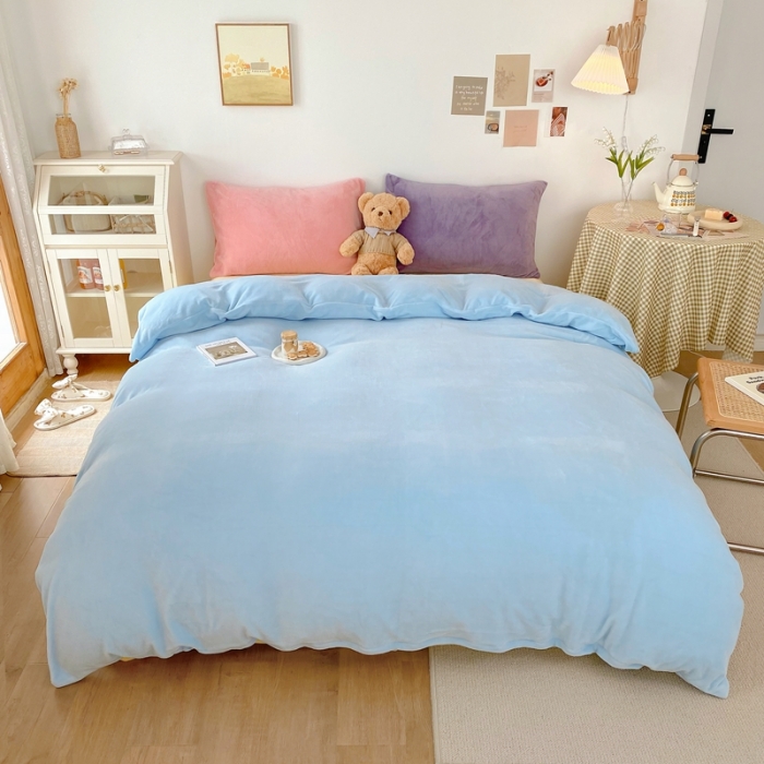 91家纺网 家纺一手货源 找家纺 星期八 2021新款马卡龙牛奶绒四件套 蓝-黄