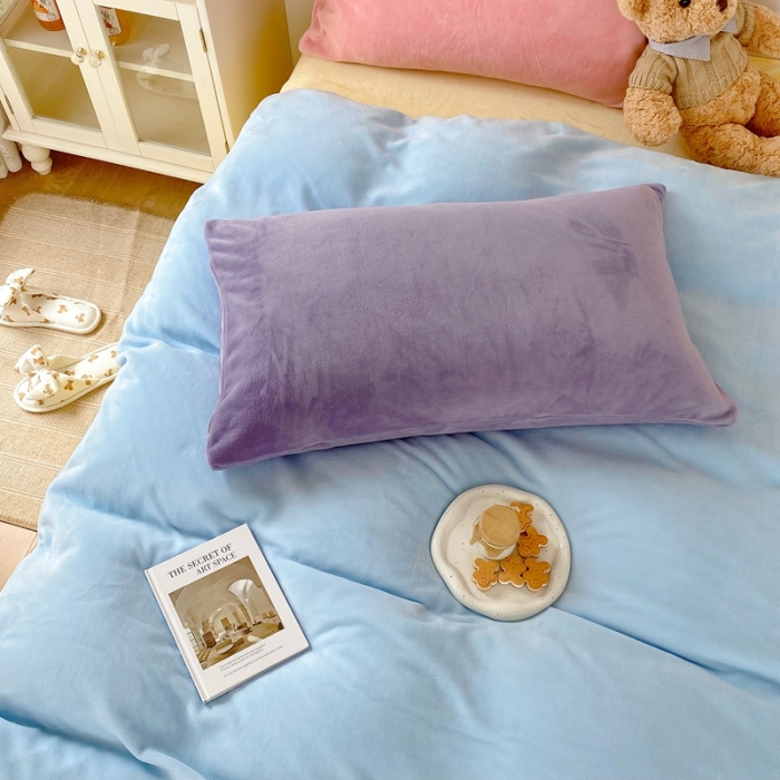 91家纺网 家纺一手货源 找家纺 星期八 2021新款马卡龙牛奶绒四件套 蓝-黄