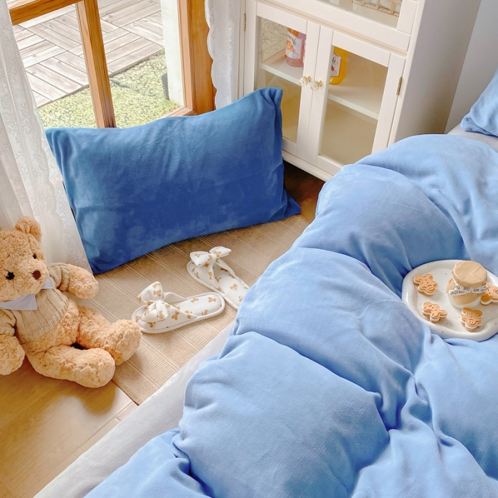 91家纺网 家纺一手货源 找家纺 星期八 2021新款马卡龙牛奶绒四件套 蓝-灰