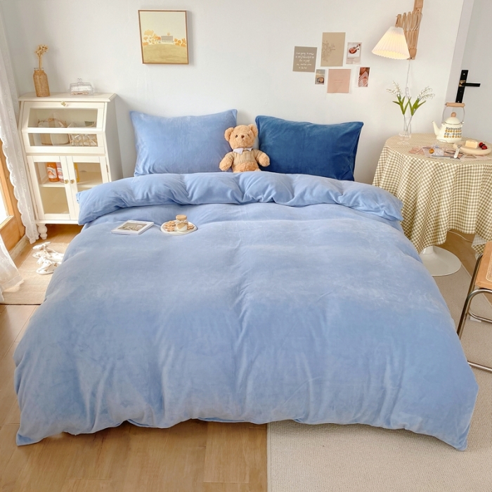 91家纺网 家纺一手货源 找家纺 星期八 2021新款马卡龙牛奶绒四件套 蓝-灰