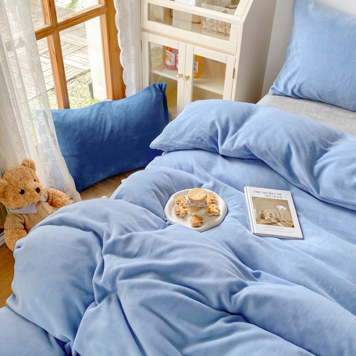 91家纺网 家纺一手货源 找家纺 星期八 2021新款马卡龙牛奶绒四件套 蓝-灰