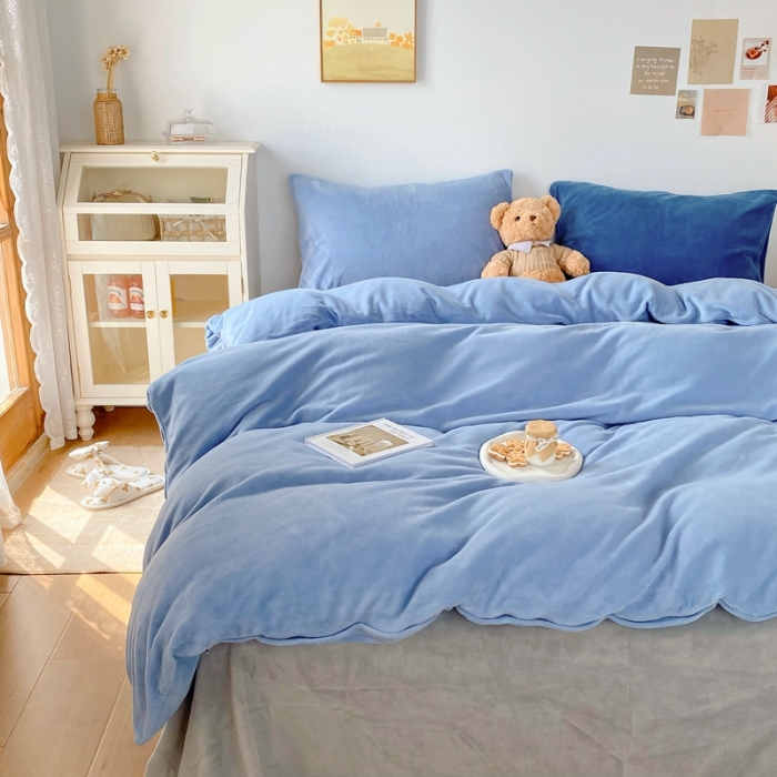 91家纺网 家纺一手货源 找家纺 星期八 2021新款马卡龙牛奶绒四件套 蓝-灰