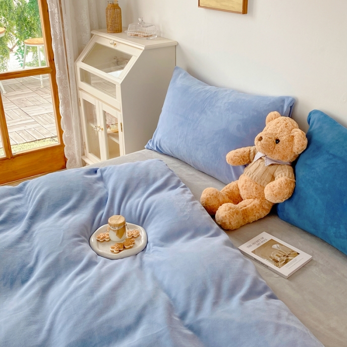 91家纺网 家纺一手货源 找家纺 星期八 2021新款马卡龙牛奶绒四件套 蓝-灰